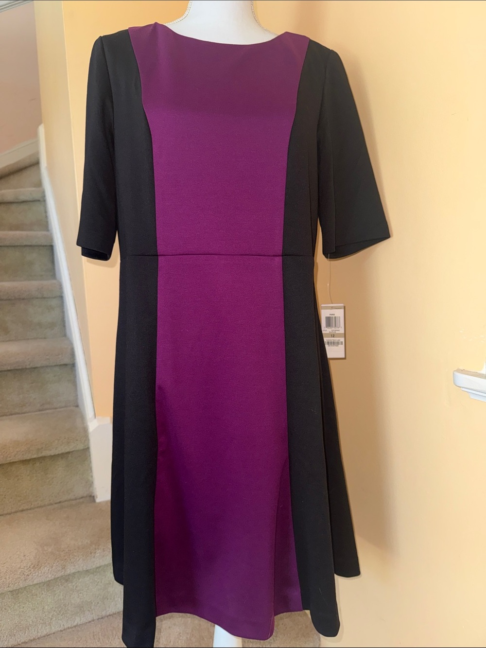 Style & Co Women's Two-Tone Black and Purple Fit & Flare Dress